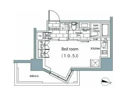 パークハビオ恵比寿(ワンルーム/3階)の間取り写真