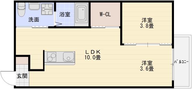 ステイザハウス河内国分(2DK/1階)の間取り写真
