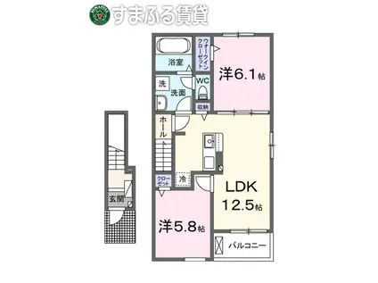 名鉄西尾線 福地駅 徒歩45分 2階建 築1年(2LDK/2階)の間取り写真