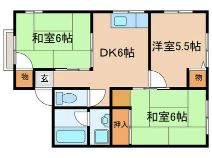 シティハイム第2アパ-ト(3DK/2階)の間取り写真