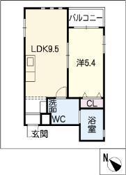 ブリリアントアパートメント伝馬(1LDK/2階)の間取り写真