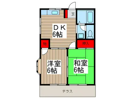 グリーンハイツA(2DK/1階)の間取り写真