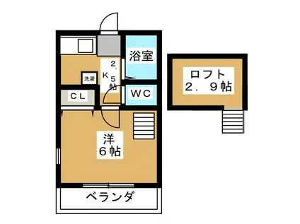 ローレル東大和(1K/2階)の間取り写真