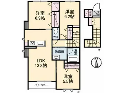 シャーメゾンアリビオ(3LDK/2階)の間取り写真