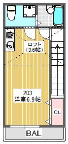 PATIO(ワンルーム/2階)の間取り写真
