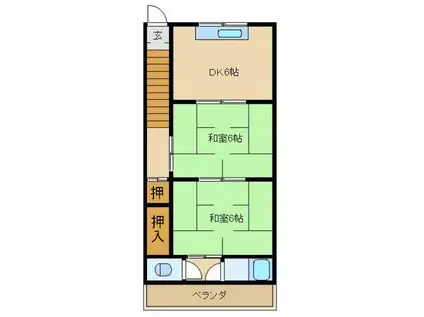 扇荘(2DK/2階)の間取り写真