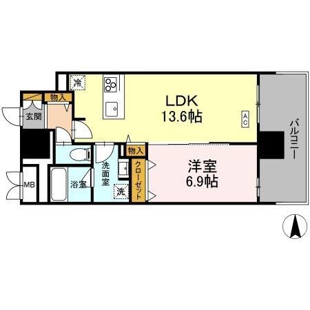 THE REJUVEPORT KISARAZU(1LDK/9階)の間取り写真