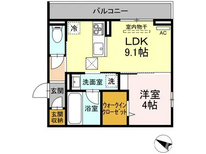 キャトル・セゾン(1LDK/3階)の間取り写真