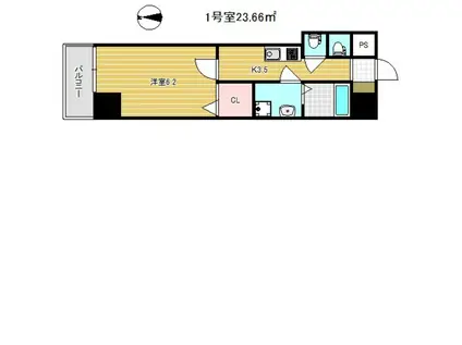 グランパシフィック花園北II(1K/8階)の間取り写真