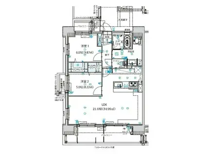 グリーンヒル大分駅前IIレジデンス(2LDK/12階)の間取り写真