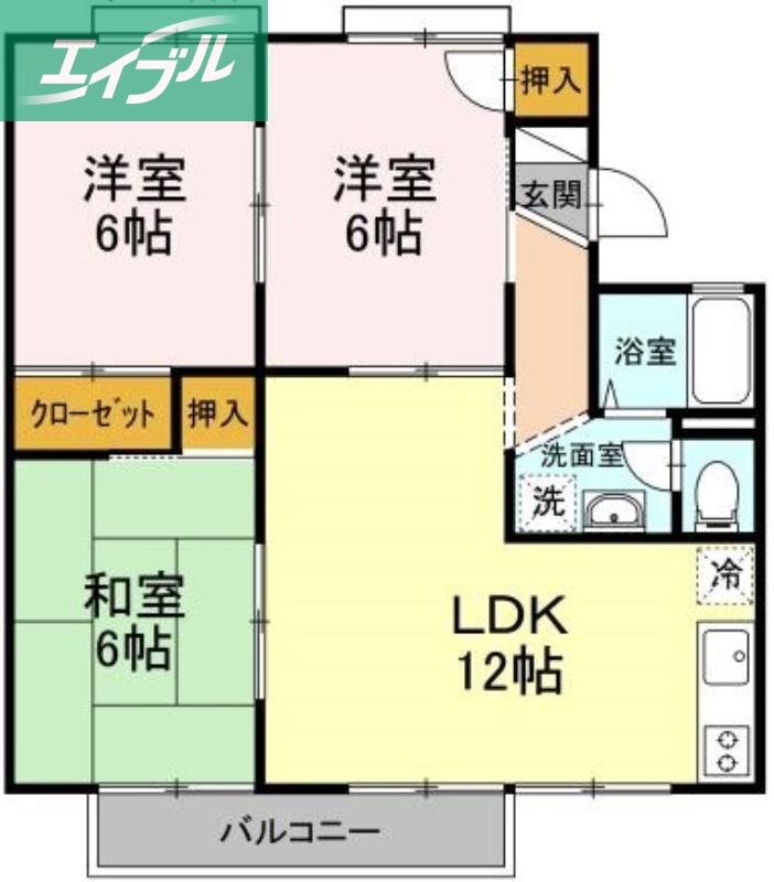 エントピア新保B棟(3LDK/2階)の間取り写真