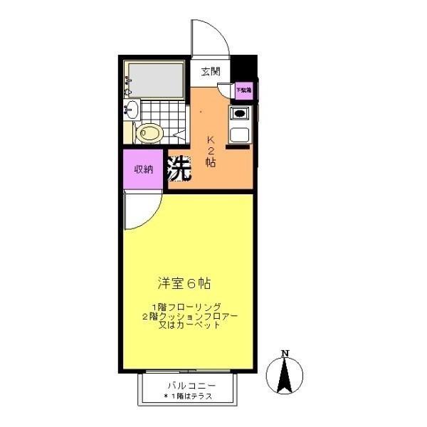 グリーンリーフB棟(1K/2階)の間取り写真