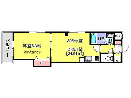 メゾンミルホワイト(1DK/3階)の間取り写真