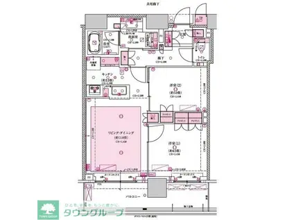 BRILLIATOWER西新(2LDK/20階)の間取り写真