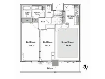 芝浦アイランド ブルームタワー(2LDK/45階)の間取り写真