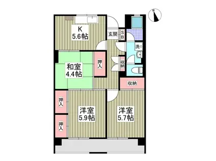 市毛マンション(3K/7階)の間取り写真