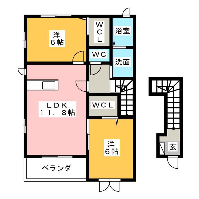 プリート(2LDK/2階)の間取り写真