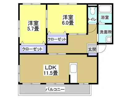グランデージ アルル(2LDK/2階)の間取り写真