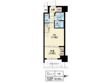 スプランディッド江坂III(1DK/10階)の間取り写真