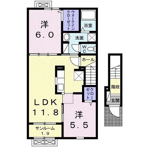 クレール・リードII A(2LDK/2階)の間取り写真