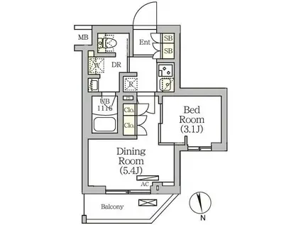 アークマーク南品川(1DK/2階)の間取り写真