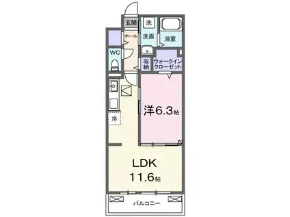 江どばしテラス(1LDK/1階)の間取り写真