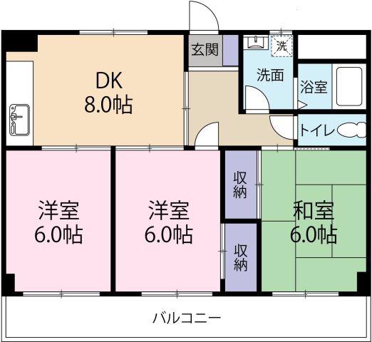 ヴィラアンソレイエ藍住(3DK/6階)の間取り写真