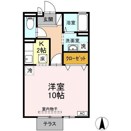 梟の丘ABCD(1K/1階)の間取り写真