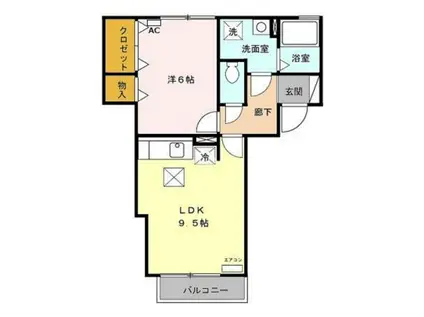 アシェット・ソル(1LDK/1階)の間取り写真