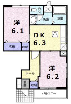 サンヒルズC(2DK/1階)の間取り写真