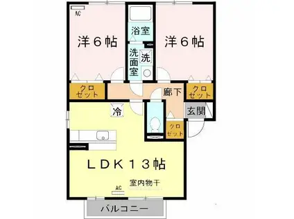 クロスロードA棟(2LDK/2階)の間取り写真