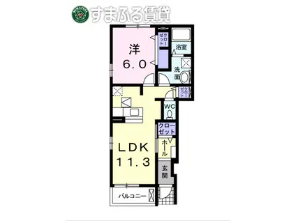 カーサ・プラシードA(1LDK/1階)の間取り写真