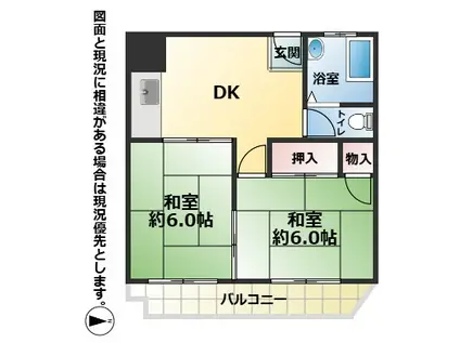 サンゴールドマンション行橋(2DK/1階)の間取り写真