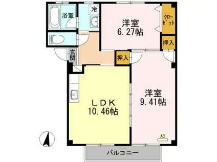 ハピネス本郷II(2LDK/2階)の間取り写真