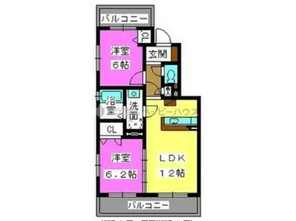 ツインズ白木原(2LDK/2階)の間取り写真