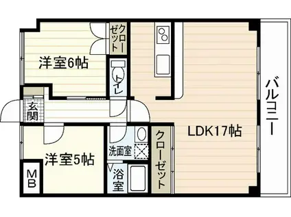 ロイヤル竜王(2LDK/6階)の間取り写真