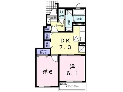 クレールコート 参番館(2DK/1階)の間取り写真