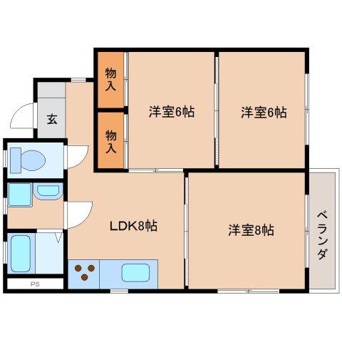 ビラマルヤマ(3LDK/2階)の間取り写真