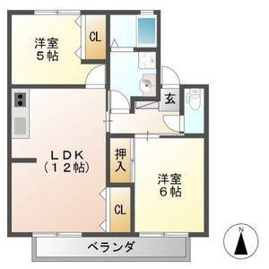 ケイズ河渡 A(2LDK/2階)の間取り写真