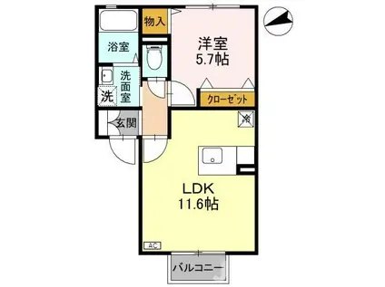 メゾン・ド・ジュネス B棟(1LDK/2階)の間取り写真