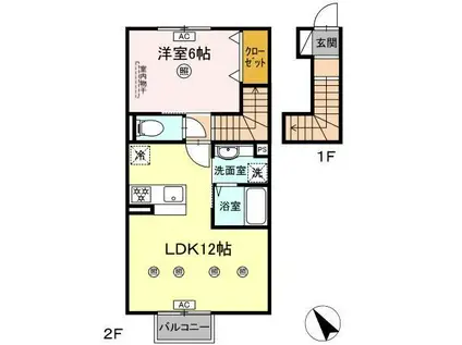 DーROOM高良(1LDK/2階)の間取り写真