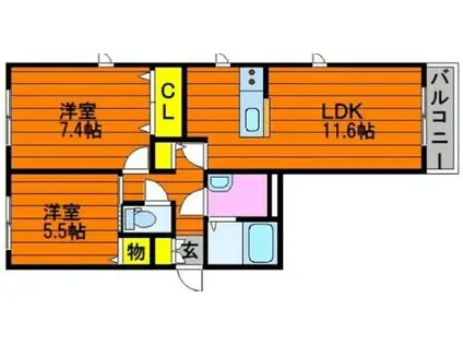 コンフォート(2LDK/2階)の間取り写真