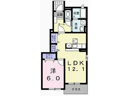 シンヴィオシスB(1LDK/1階)の間取り写真