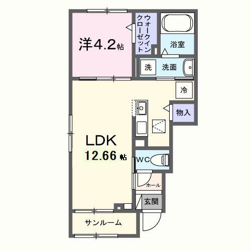 グラムス レビン(1LDK/1階)の間取り写真