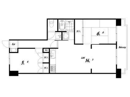 ライオンズマンション西鈴蘭台第2(2LDK/1階)の間取り写真