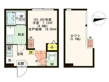 カーサ ブルーノ(ワンルーム/1階)の間取り写真