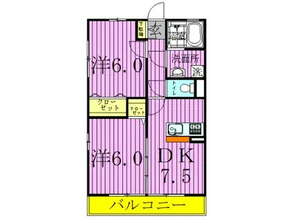 ゴールドハウス(2DK/1階)の間取り写真