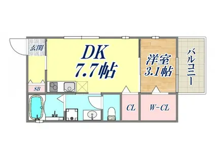 ボナール(1DK/2階)の間取り写真