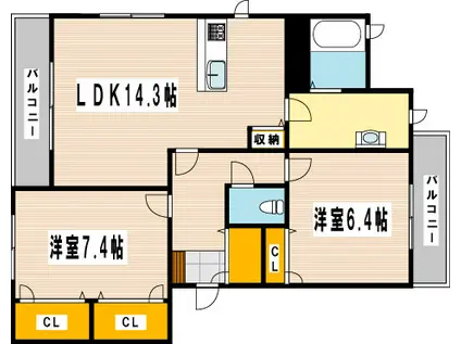 ロアーブル七番館(2LDK/1階)の間取り写真