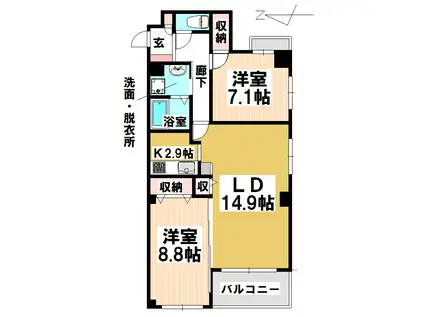 プロシード新瑞橋(2LDK/8階)の間取り写真